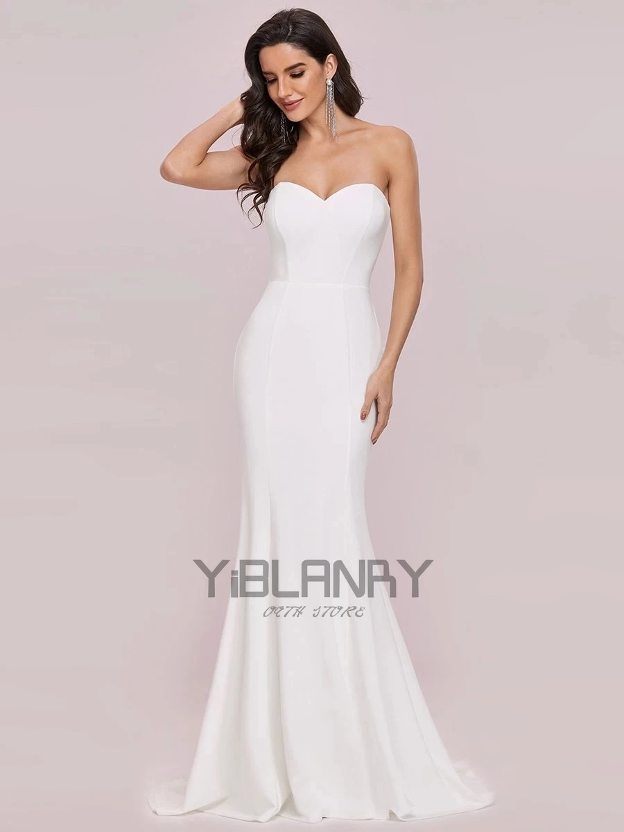 

Sexy Strapless Wedding Dress With Mermaid Floor Length Sleeveless Elegant Bride Gowns Zipper Back Backless Robes De Marie