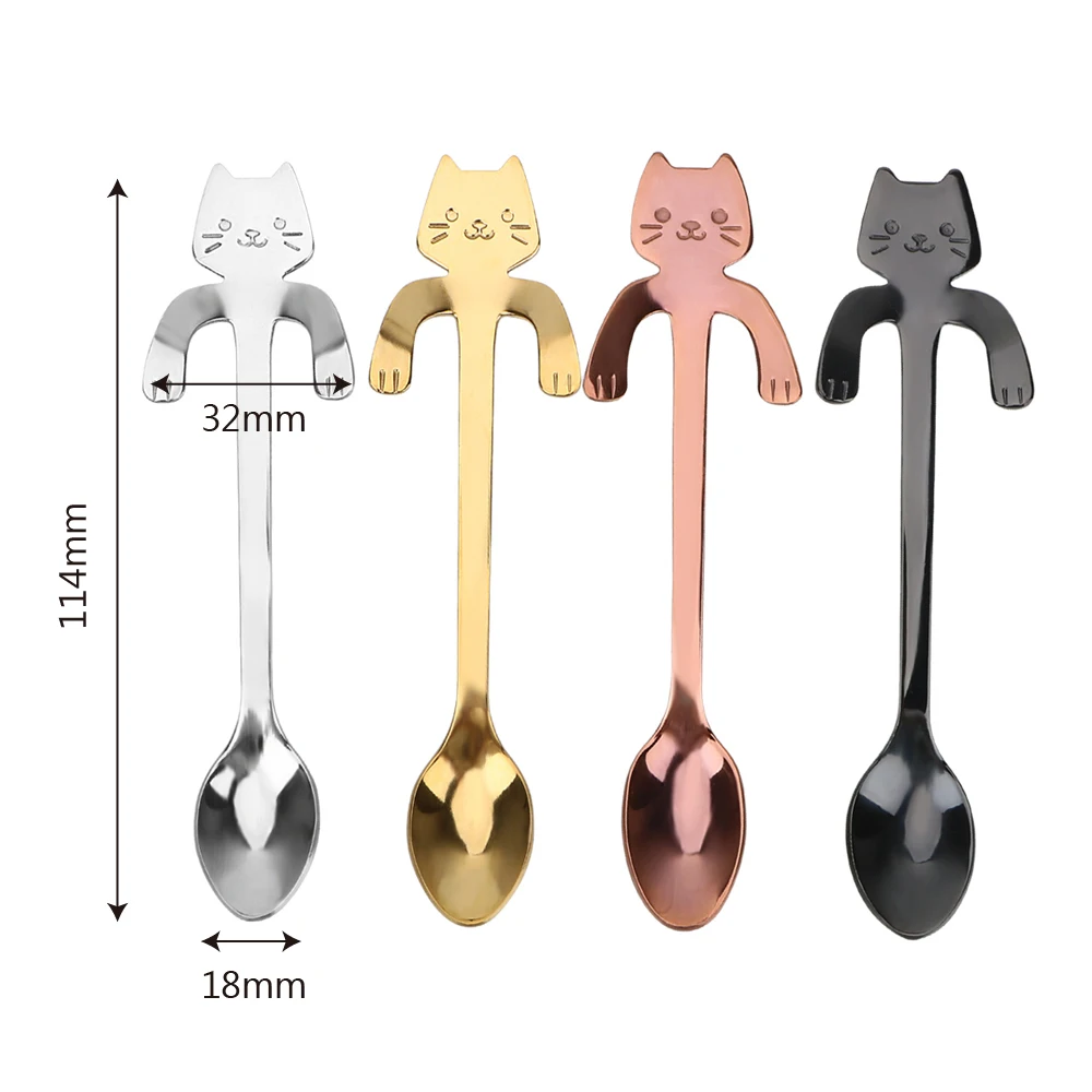 

Stainless Steel Cute Cat Teaspoons for Bar Party Tableware Tea Coffee Spoon Ice Cream Dessert Spoons Mini