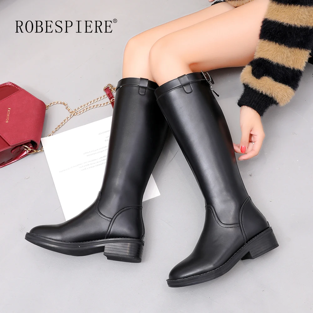 Женские черные зимние сапоги ROBESPIERE из натуральной кожи теплая плюшевая обувь для