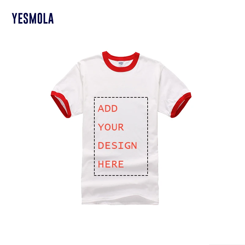 

YESMOLA Men T Shirt Diy Cotton T Shirt Summer Tops Tees Casual White with Contrast Collor and Sleeves Customize Short Sleeve