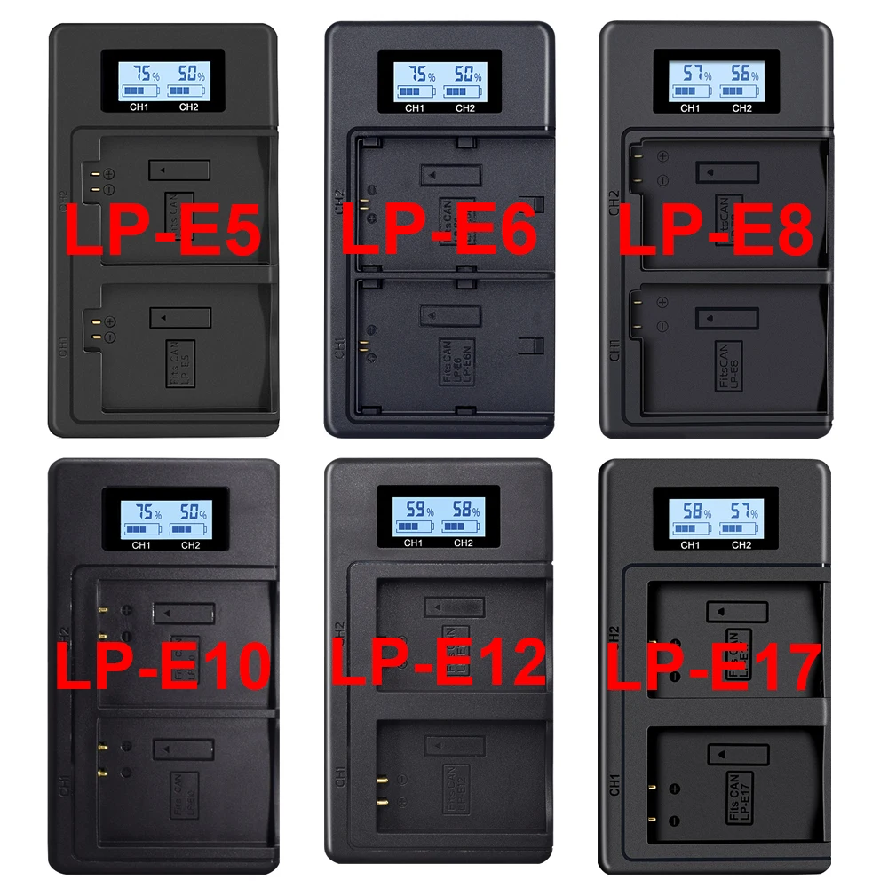 LP-E5 LP-E6 LP-E8 LP-E10 LP-E12 LP-E17 NP-FW50 NP-W126 NP-FZ100 NP-F970 LCD двойная камера зарядное устройство -