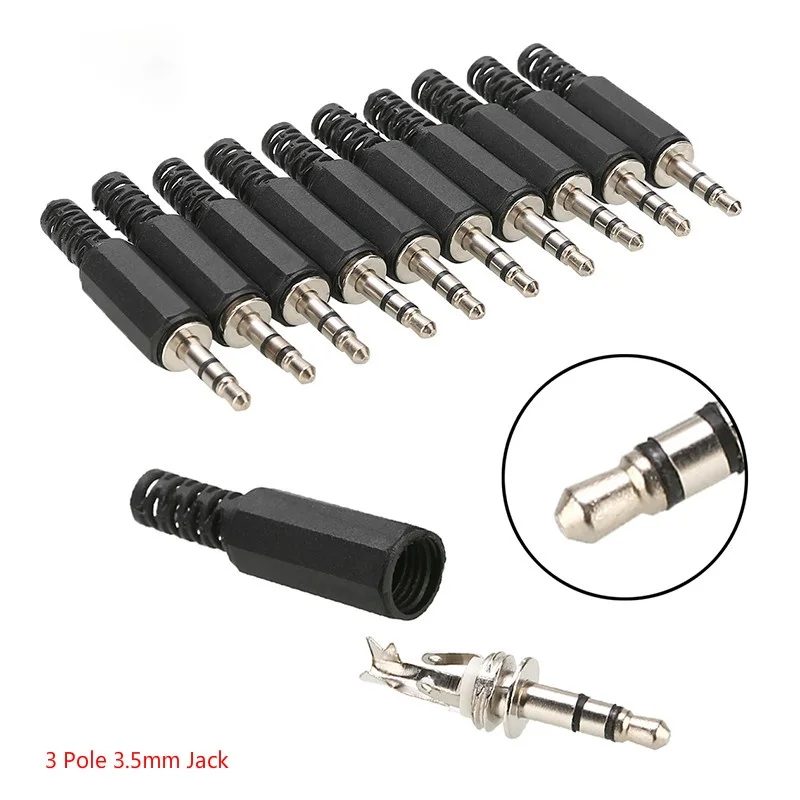 1/5/10pcs 3.5mm Jack Stereo 3 Pole Male Jack for DIY Headset Earphone Used for Repair Earphone Solder Plug Connector Adapter