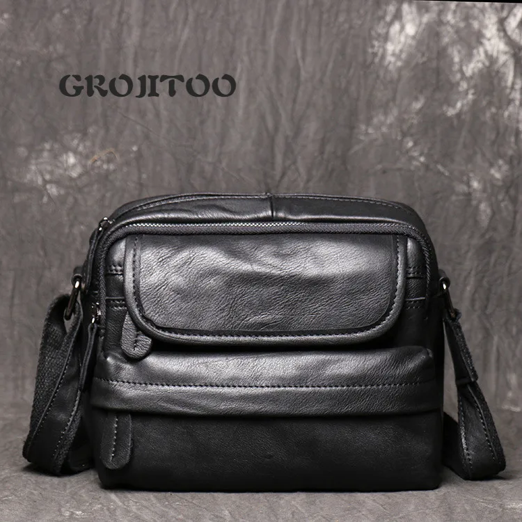 GROJITOO New fashion and simple  leather man's shoulder bag men's genuine leather messenger bag large capacity iPad bag for man