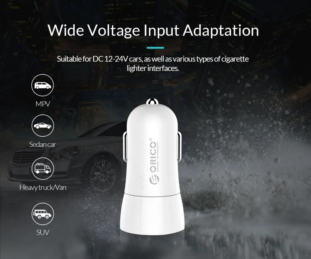 

ORICO 2 USB Mini Car Charger 12W Max Dual USB Charging Universal Fast Car Charger Adapter For iPhone Samsung Huawei Xiaomi Htc