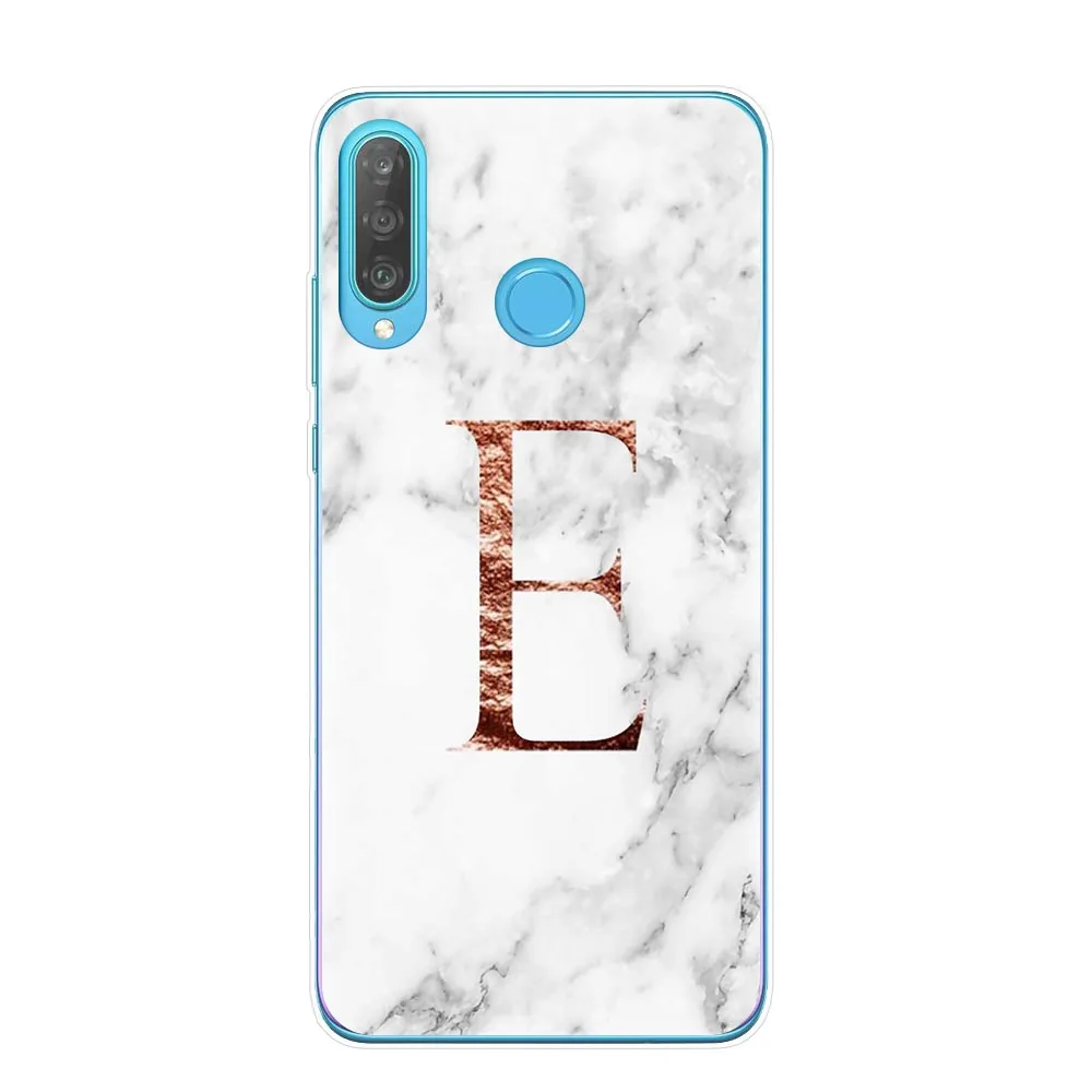 Письмо монограмма A B C D Белый Мраморный Мягкий ТПУ чехол для телефона Coque Huawei P30 P20