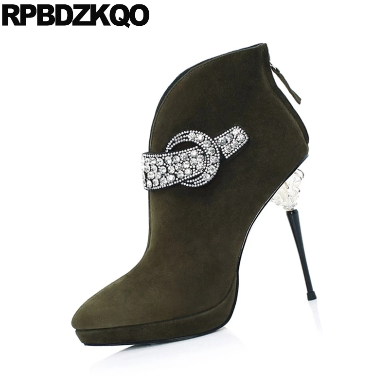 Женская свадебная обувь Сезон Зима 2021 зеленая с острым носком на высоком каблуке