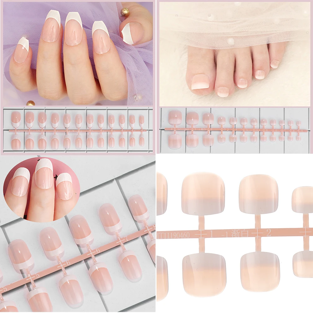 24 шт. накладные ногти во французском стиле полностью закрывающие натуральные