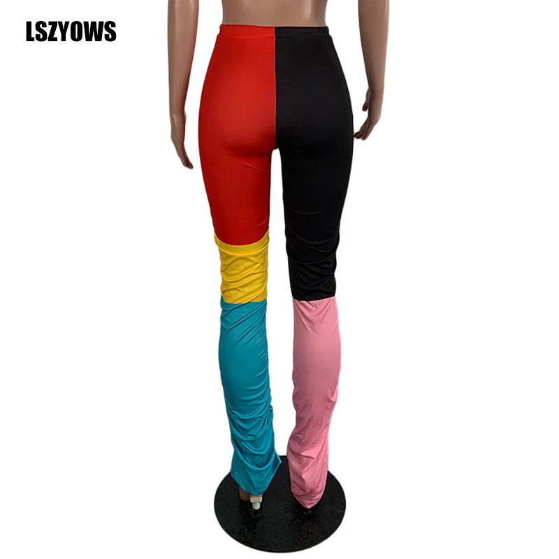 

Color Block Patchwork Women Pants Summer High Waist Ruched Stacked Pants Sports Skinny Trousers Fashion Ladies Casual Sweatpants