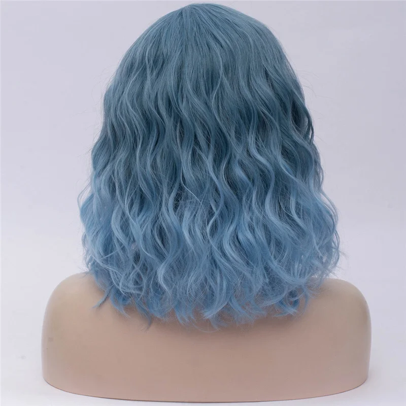 MSIWIGS Женские Двухцветные короткие розовые голубые парики короткие кудрявые 14 дюймов Синтетические волосы парик для черных белых женщин косплей боб парики - Цвет: Dark Blue F4