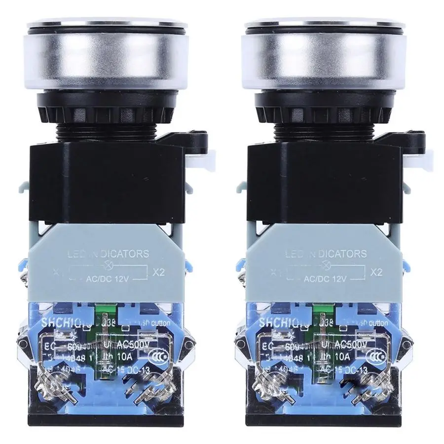 Компактный кнопочный переключатель AC/DC 12 В с синей подсветкой диаметр установки