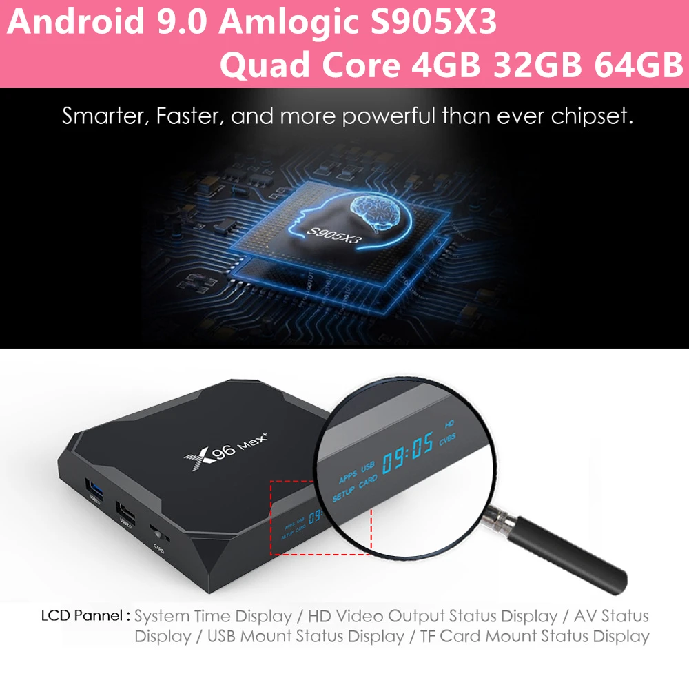 ТВ приставка X96Max Android 9 0 четырехъядерный Amlogic S905X3 4 + 32/64 ГБ Wi Fi BT 1000M 4K|ТВ-приставки и