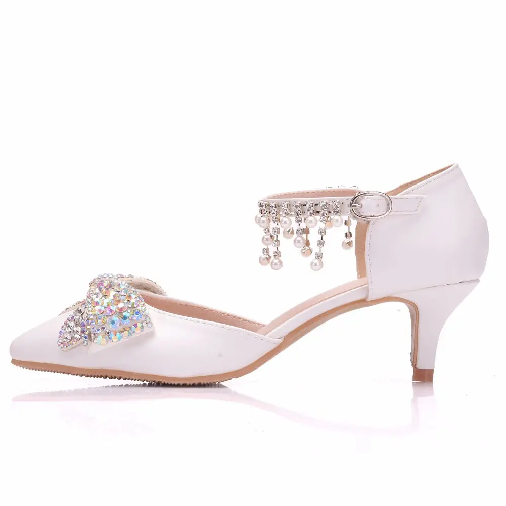 Женские босоножки с кристаллами Queen пикантные белые туфли на высоком каблуке 5 см