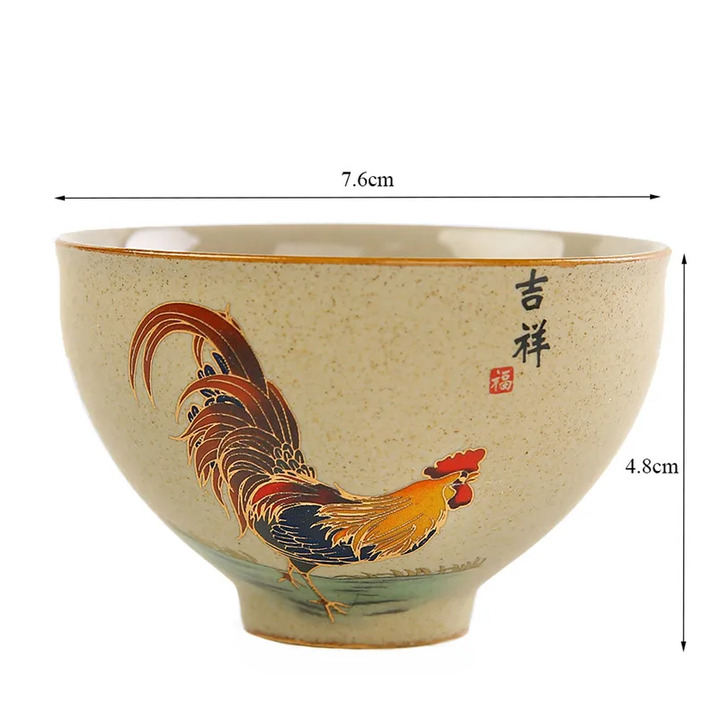 

Jingdezhen Ceramic Auspicious Master Tea Cup Vintage Stoneware Water Mug Office Kung Fu Drinkware Creative Retro Small Tea Bowl