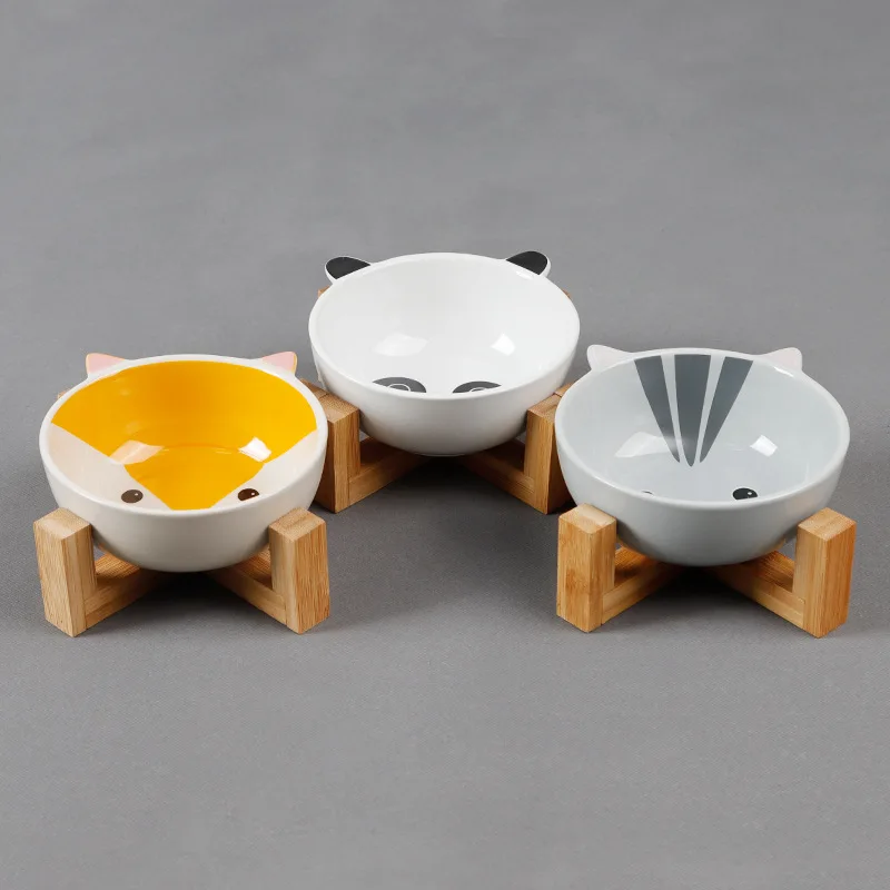 Керамическая миска для домашних животных Бамбуковая и Деревянная с опорной