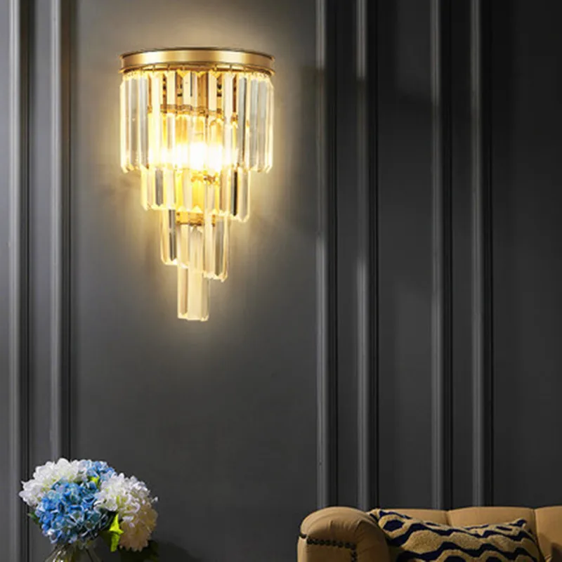 

Modern Bedsides Wall Sconce Lamps Luxury Golden Crystal Wall Light Fixtures Bedside LED Wall Lamps For Bedroom Living Room