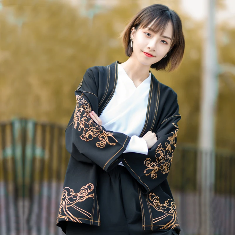 Женский вышитый джинсовый японский кимоно кардиган, утепленный осенний японский халат аниме-косплей костюм, мужская японка в стиле хаори рубашка.