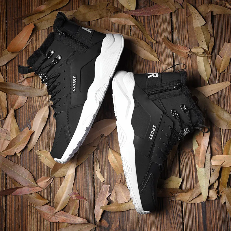 Мужская обувь для прогулок из ПУ кожи теплая с высоким берцем и плюшевой