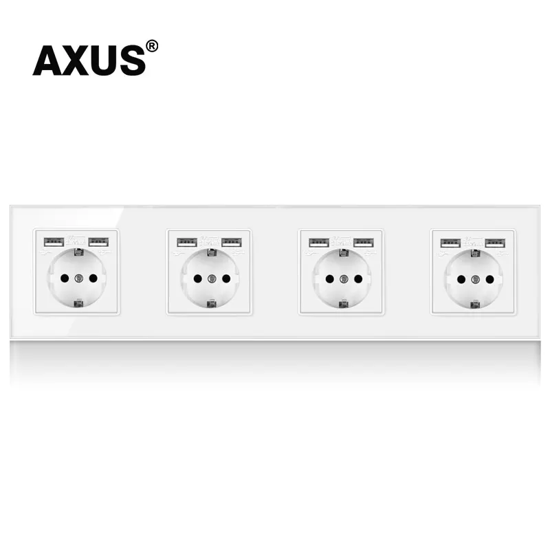 

AXUS EU Standard Wall Power Socket With USB Many New Style Panel Bedroom Socket AC 110V-250V 16A Wall Embedded Double USB Outlet