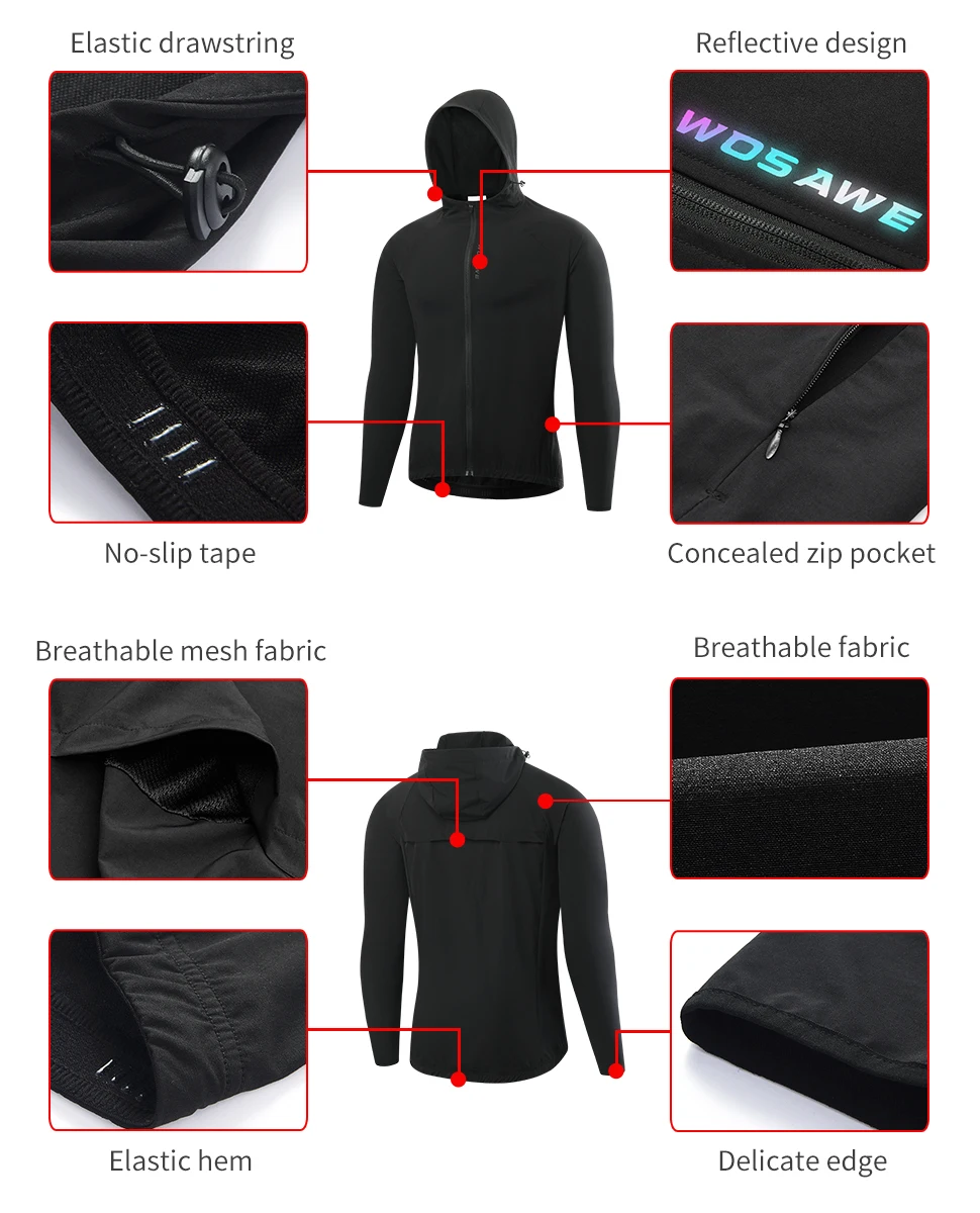 Светоотражающая ветрозащитная Мужская велосипедная куртка с капюшоном