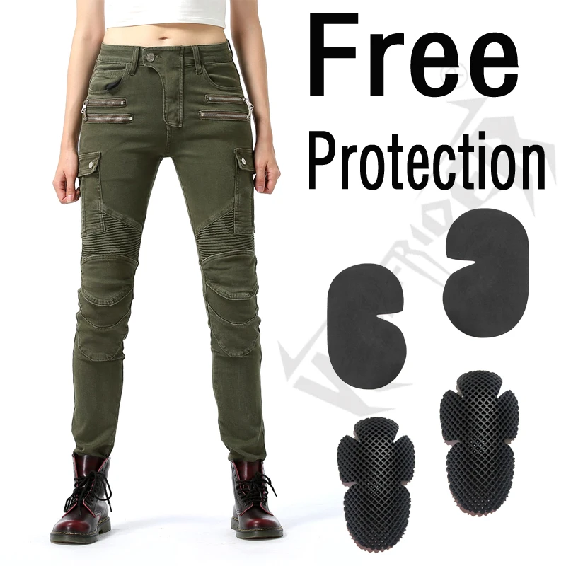 woman Motorcycle Riding Jeans With XS S M Armor Knee Hip Pads Motocross Racing Cycling Trousers Armor Protective