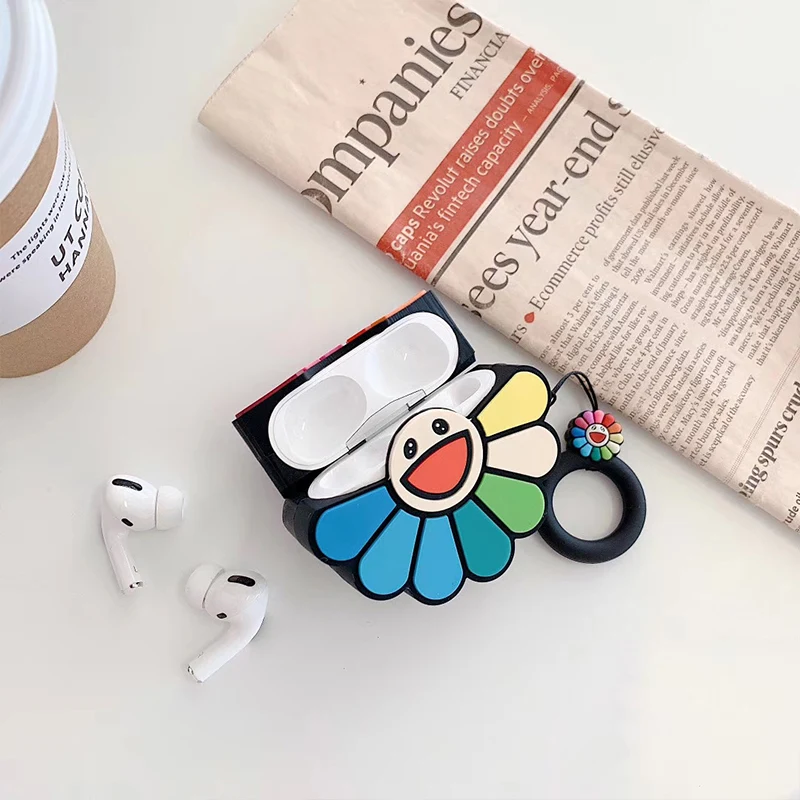 3D чехол для наушников с радужным цветком Apple Airpods 1 2 Pro силиконовый | Электроника