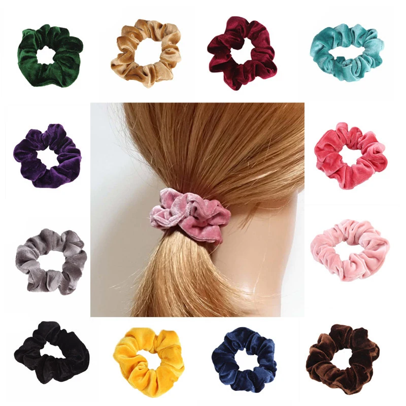 

12PCS Women Girls Velvet Hair Scrunchie Fashion Solid Color Velvet Ponytail Holder Hair Tie Winter Headwear Hair Accessories