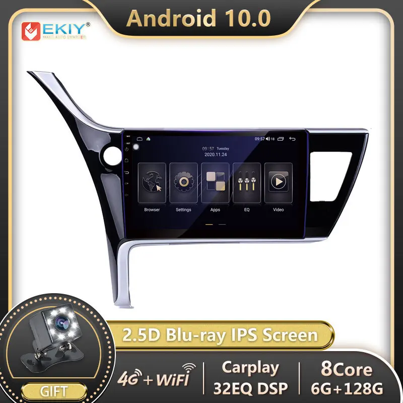 EKIY LTE DSP Авторадио Android 10 для Toyota Corolla 2017 2018 2019 автомобильный магнитофон