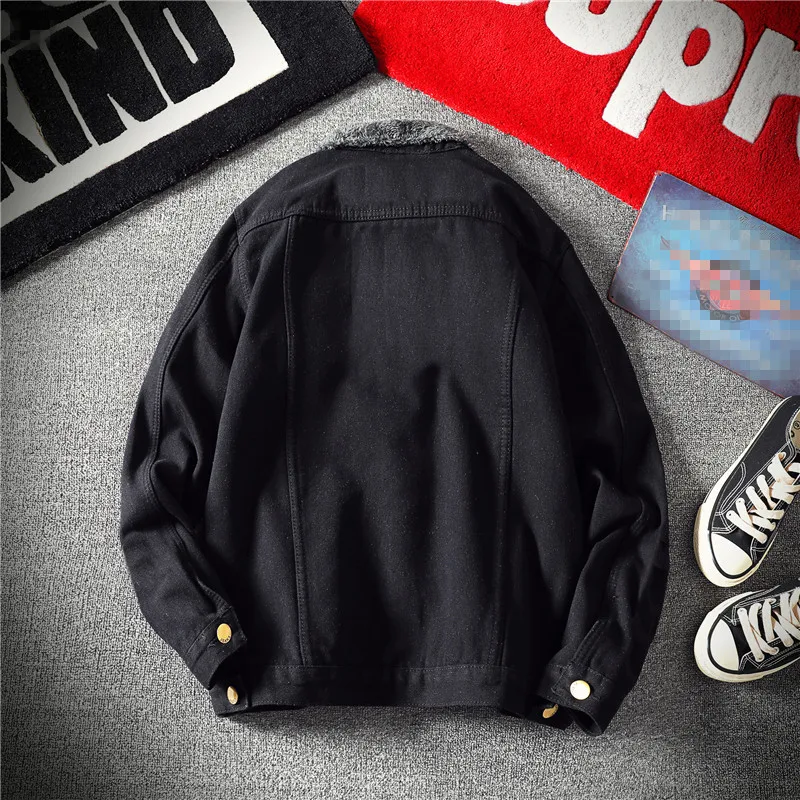 Зимние мужские джинсовые куртки модные флисовые толстые теплые джинсы куртка