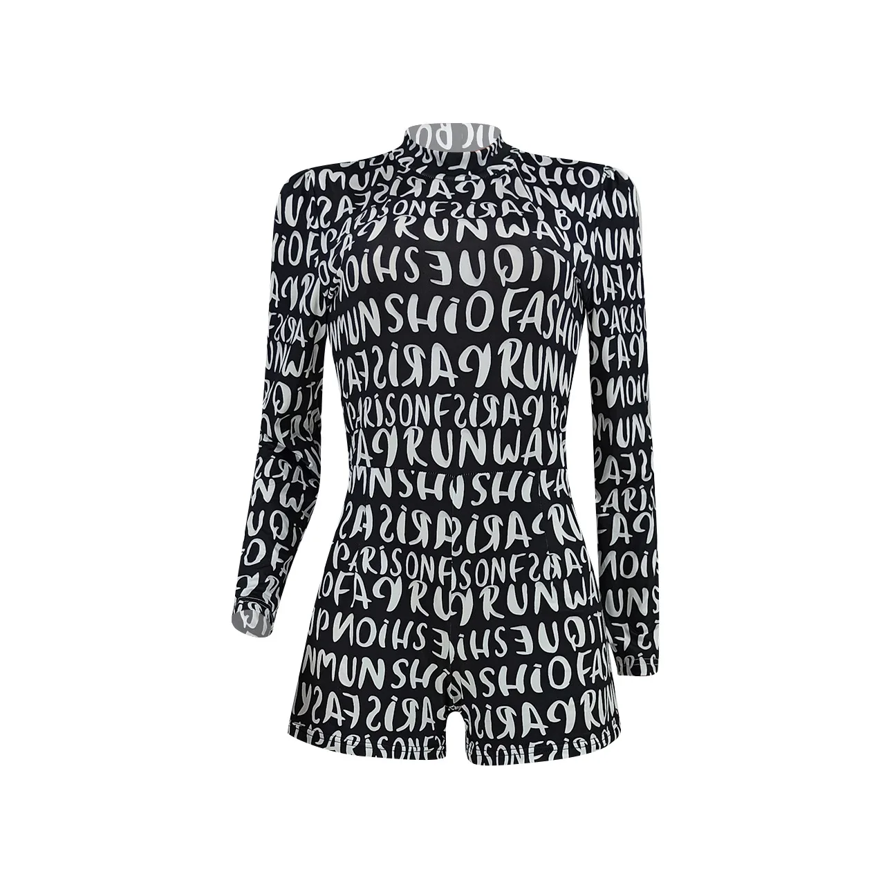 

Women Jumpsuit Long Sleeve Turtleneck Elegant Bodysuit Letter Print Shorts Romper Sexy Bodycon Rompers Wholesale Dropshipping