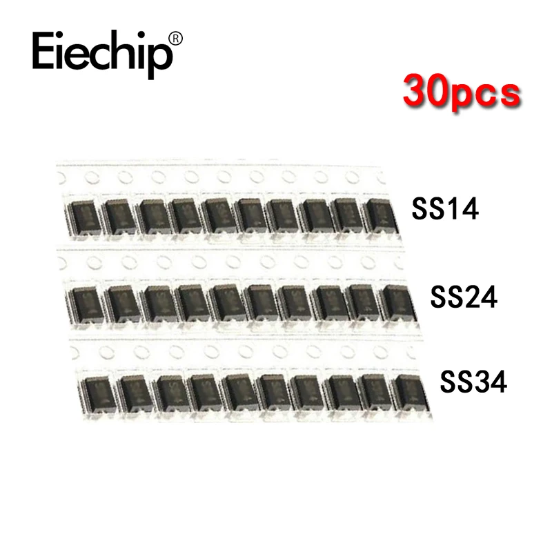 30 шт. 3 значения x 10 SS14 SS24 SS34 SMD диод стабилитра шоттки в ассортименте | Электронные