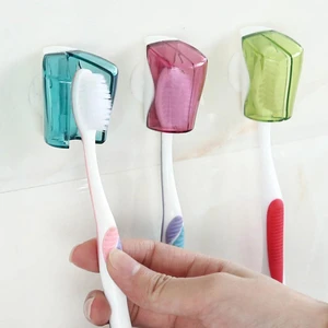 3Pcs Self-adhesive Wall Toothbrush Holder Anti-bacterial Dust-proof Mounted Plastic Bathroom Toothbrush Hanger Bathroom