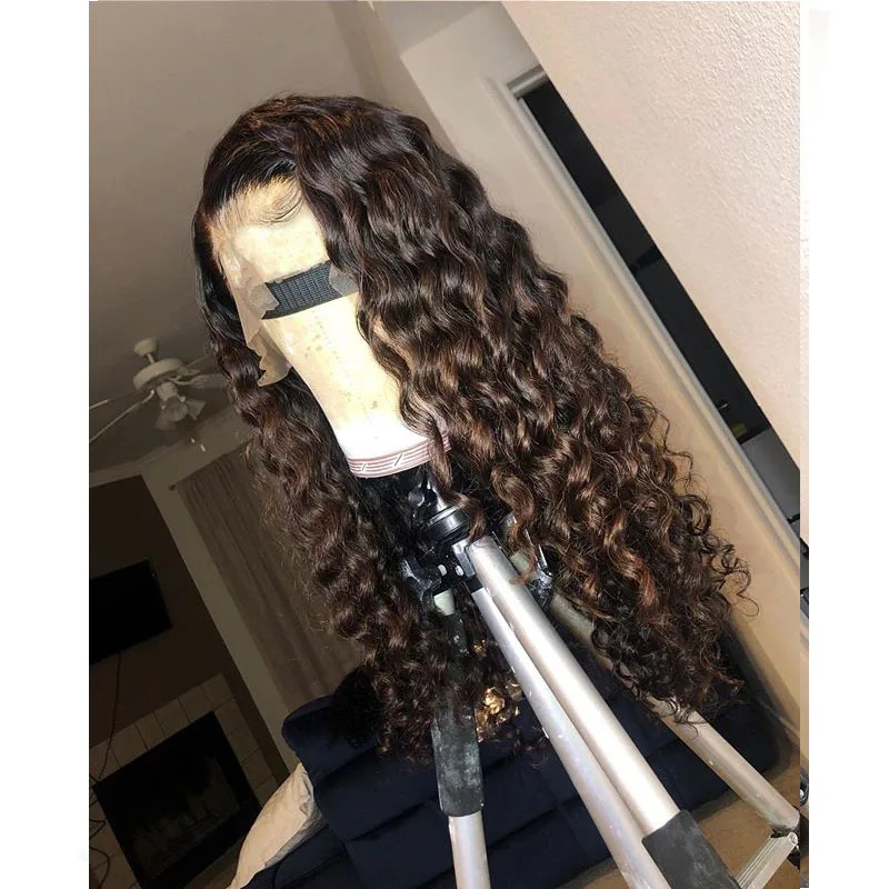 

Brown Honey Blonde Ombre Human Hair Wigs 180 Density Highlight Water Wave 360 Lace Frontal Remy Wigs For Black Women Pre Plucked