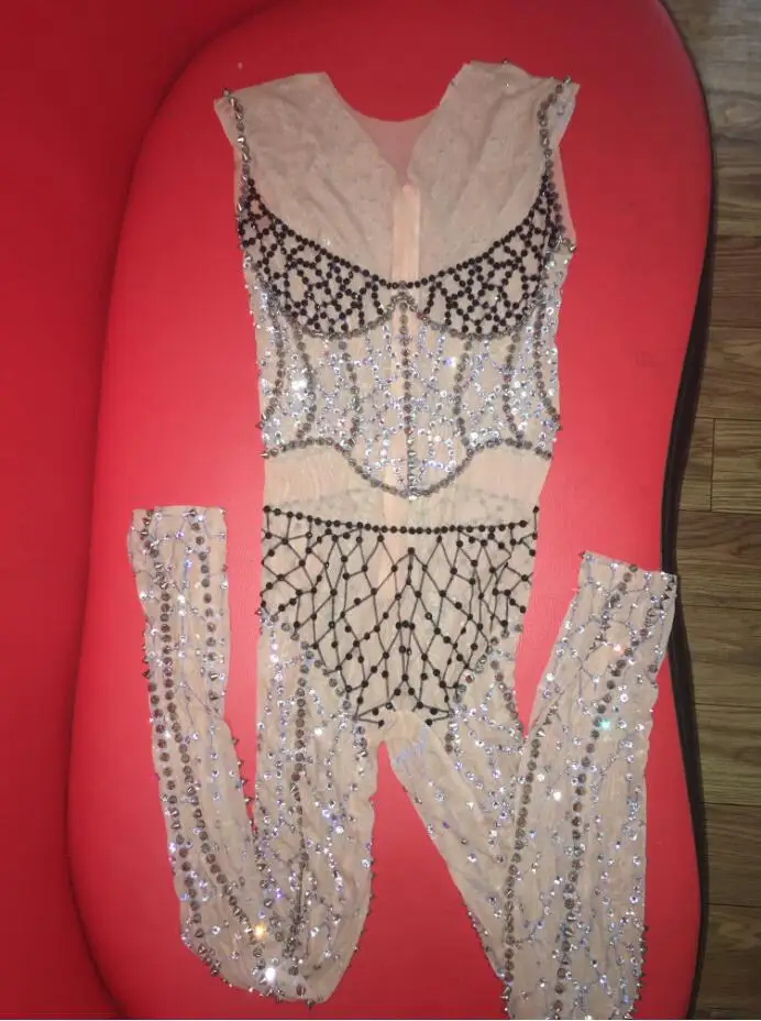 Женский эластичный костюм YOUDU прозрачный сетчатый комбинезон со стразами для