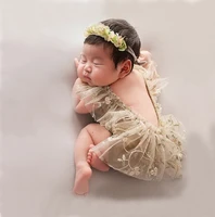 newborn photography props hat baby lace romper bodysuits outfit photography girl dress photo shoot costume