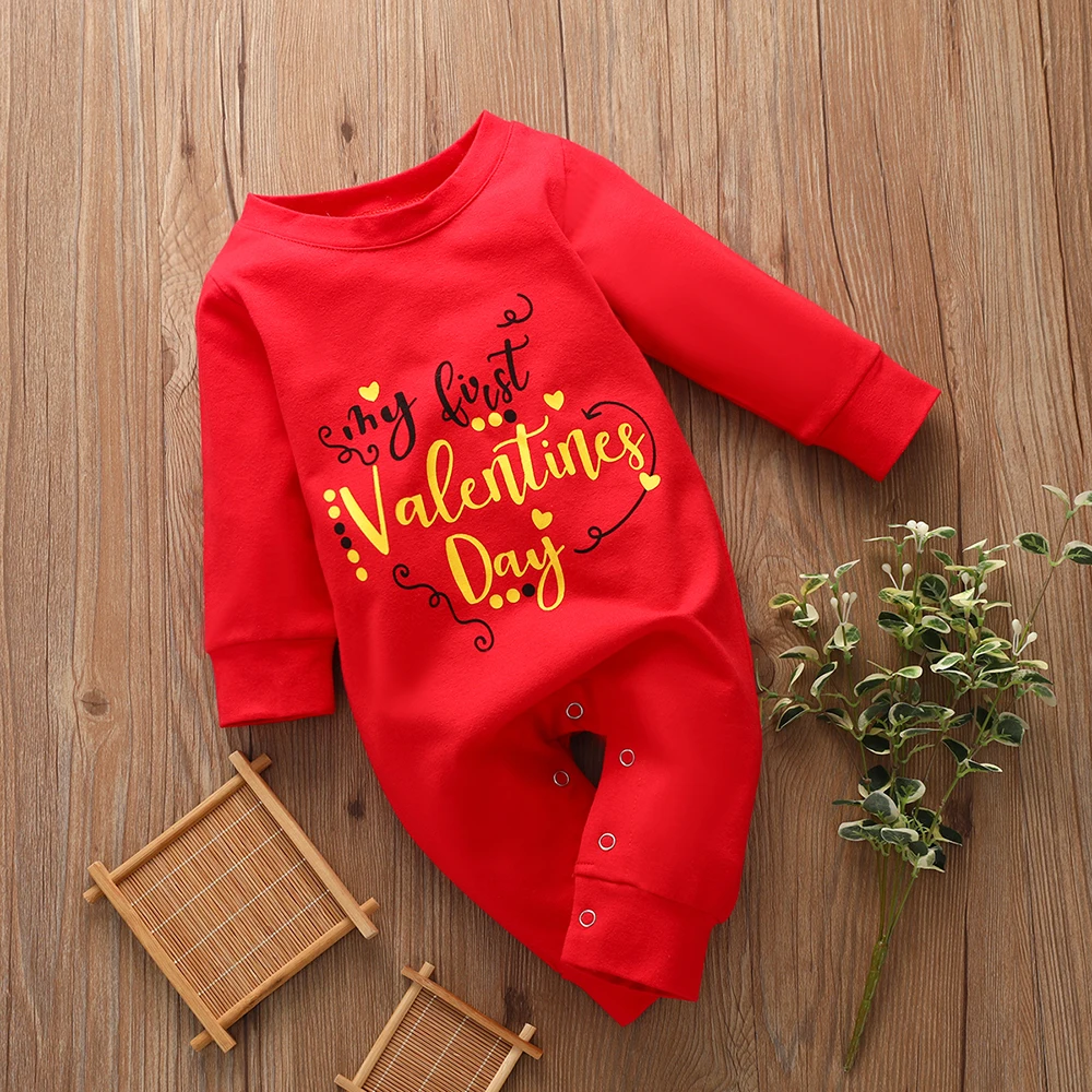 CYSINCOS 2020 Spring New Valentines Day Baby Boys Girls Romper Long Sleeves Infant Newborn First Letter Printed Clothes Red | Детская