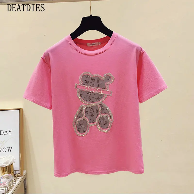 

Diamonds Casual Cotton T-shirt Women Loose Short Sleeve O-Neck Shirts Female Solid Tees Ladies Summer Tops Harajuku New 2021