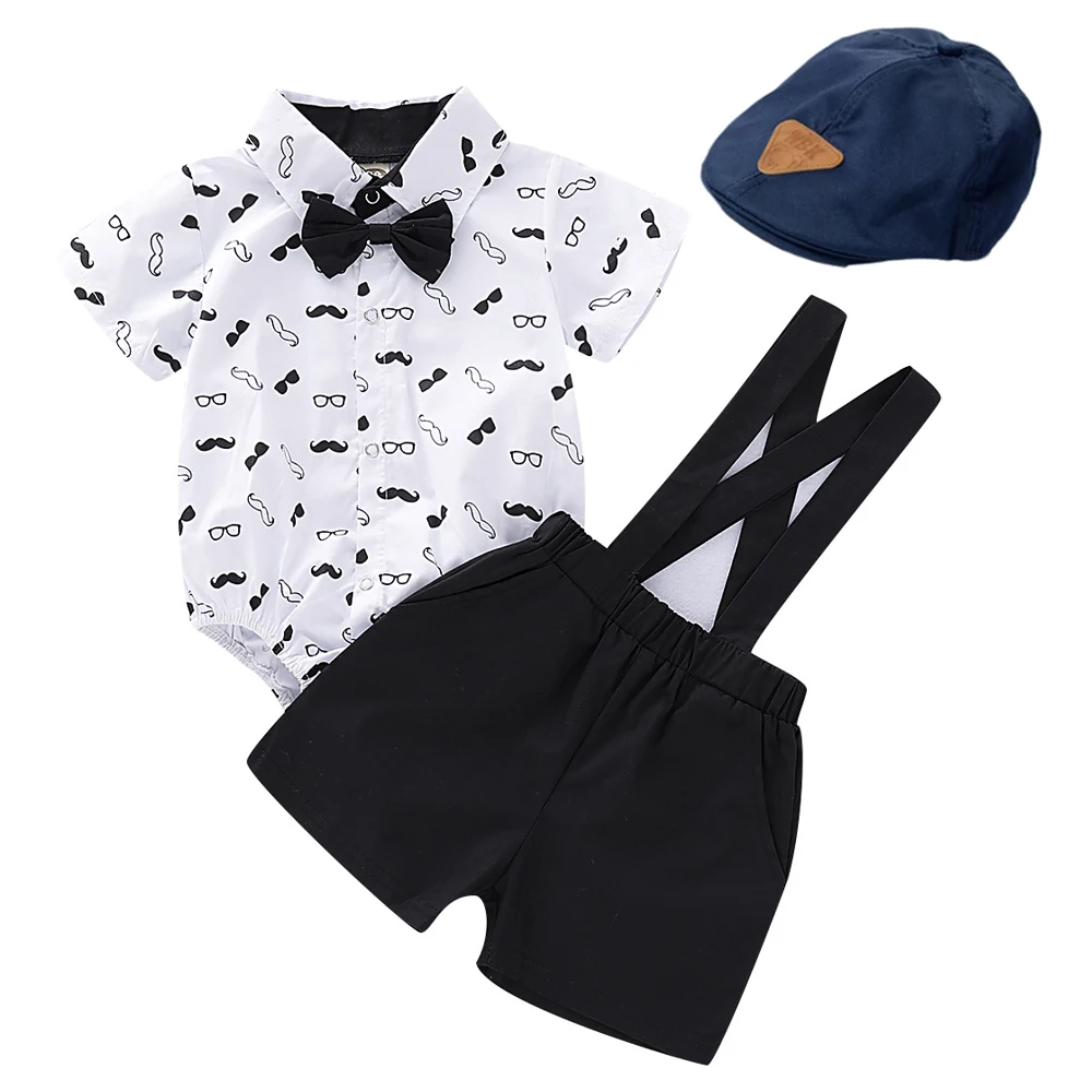 Summer Baby Infant Boys Set Beard Printed Clothes Elastic Band Romper with Shorts Fashion Short-sleeved Children Dress 70 80 90