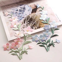 1pc pink blue flowers patch iron on applique for clothes apparel diy accessories embroidered repair holes sticker