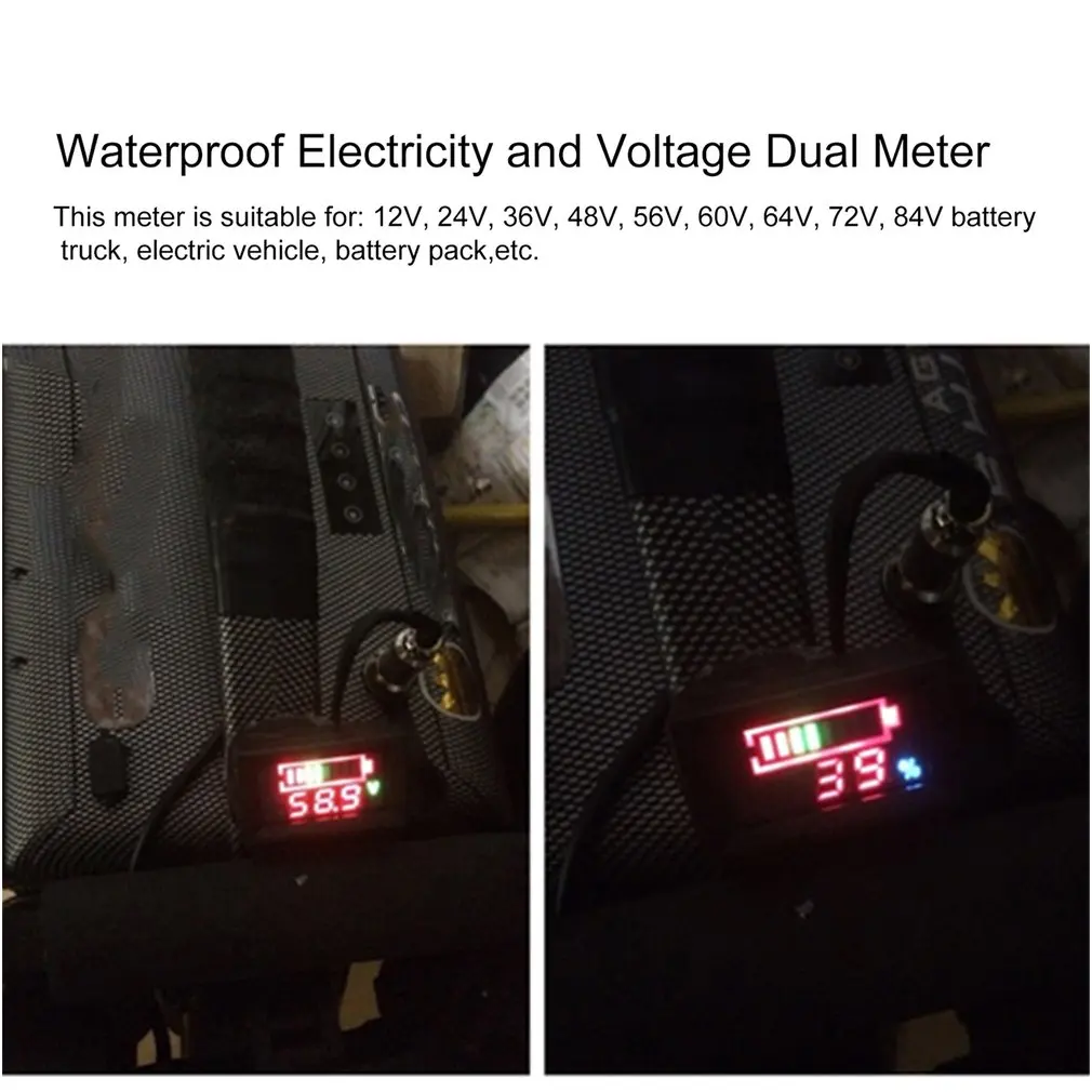 Waterproof Electricity and Voltage Dual Meter Tester Battery Power Digital Display Voltage Meter Electric Car Voltmeter