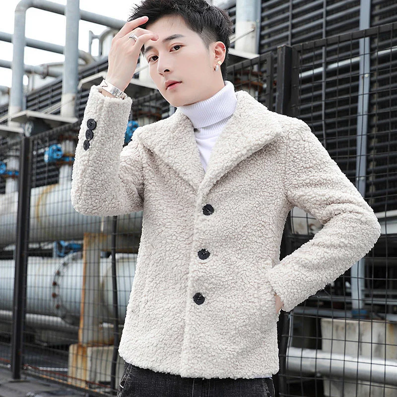 

Autumn Men Winter Fashion Short Lamb Wool Jackets Men's Slim Warm Woolen Overcoats Male Plus Velvet Trend Outwear O638