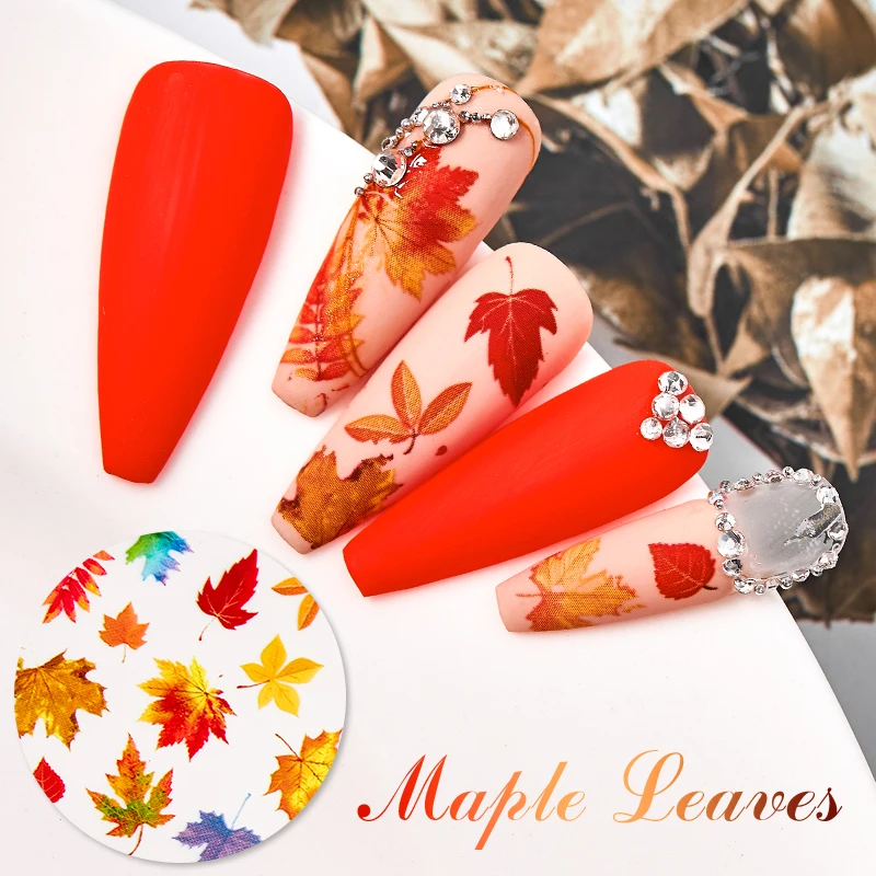 

10 шт. наклейки для переноса фольги для ногтей обертывание для ногтей кленовый лист цветочный дизайн слайдеры бумажные украшения для дизайн...