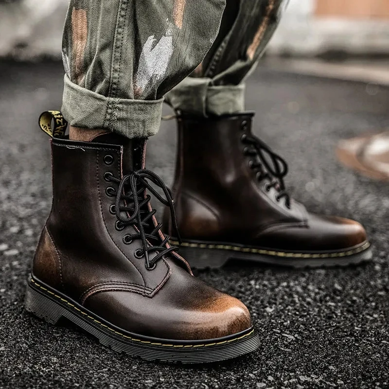 

Мужские короткие ботинки для старшей школы, модные мужские зимние ботинки, британская модная Новая рабочая одежда, универсальные кожаные б...