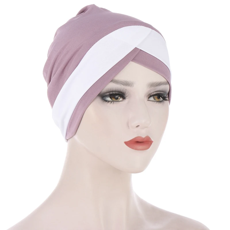 

Forehead Double Cross Hat Comfortable All-Match Pullover Cap Western Style Muslim Hats Two-Color Hat Women Turban Caps