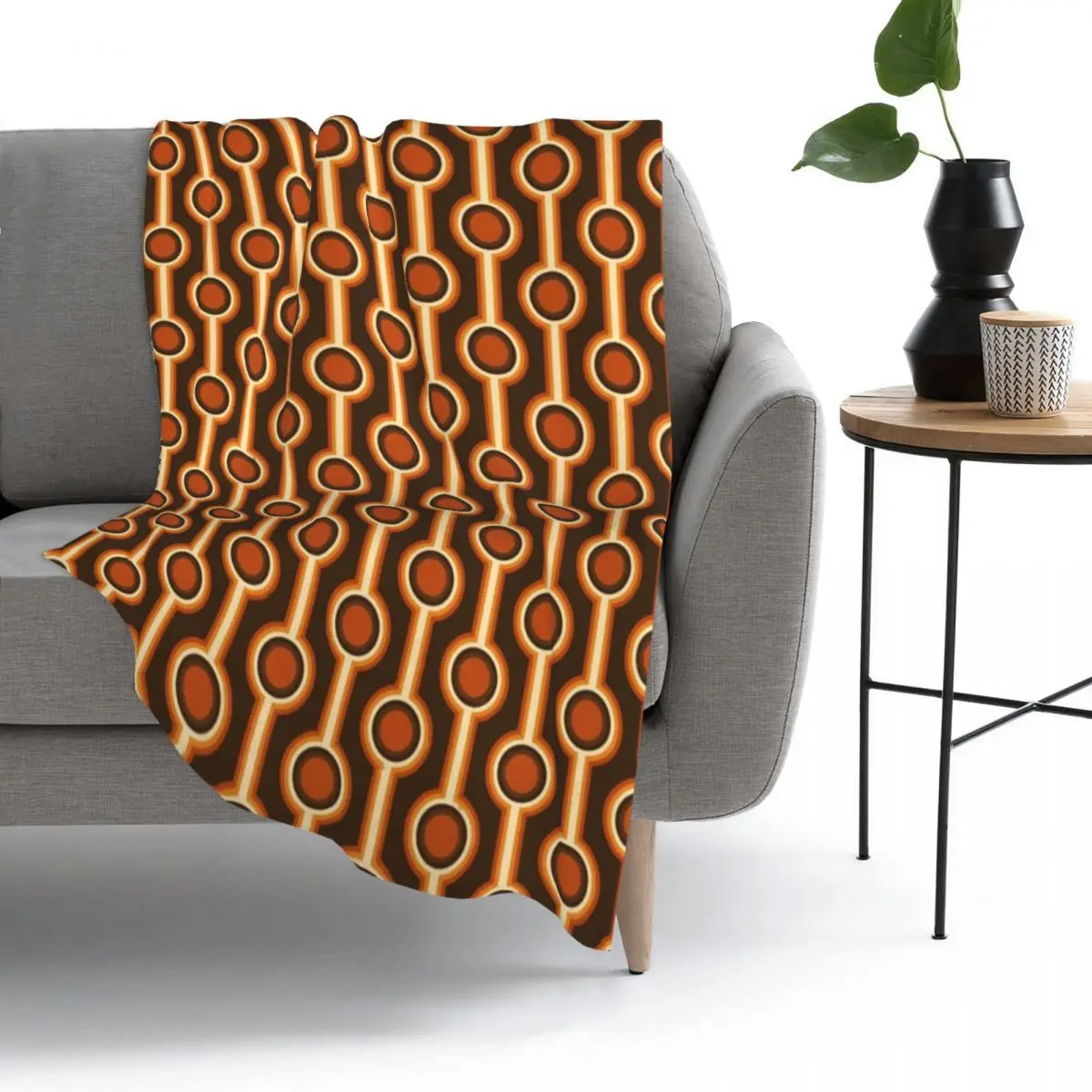 

70s Retro Connected Balls In Orange And Brown Tones Pattern Blankets Fleece Multi-function Throw Blankets Couch Travel Throws