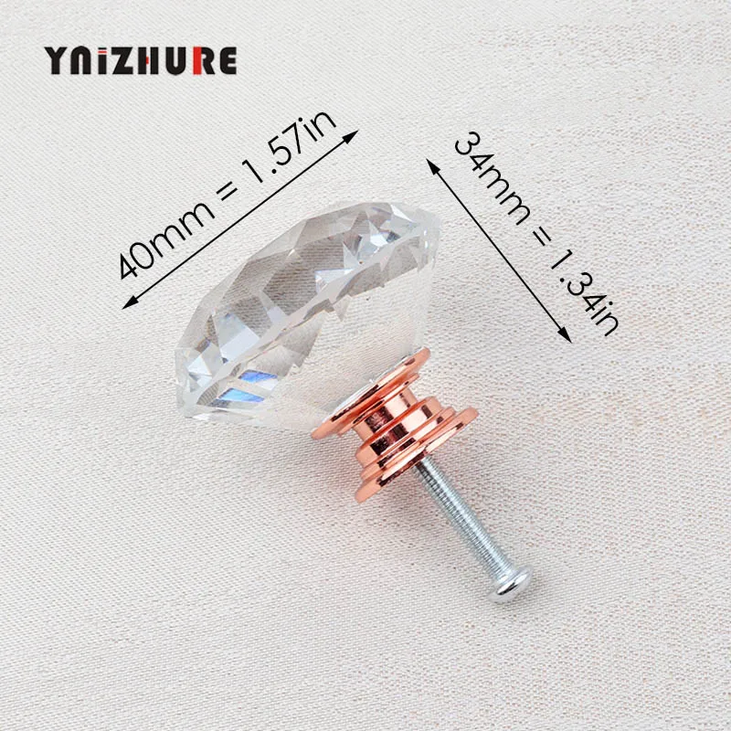 40mm Diamond Rose YNIZHURE Алмазная форма Хрустальные стеклянные ручки для шкафа ручки для выдвижных ящиков кухонный шкаф ручки оборудование для обработки мебели - Цвет: 40mm Diamond Rose