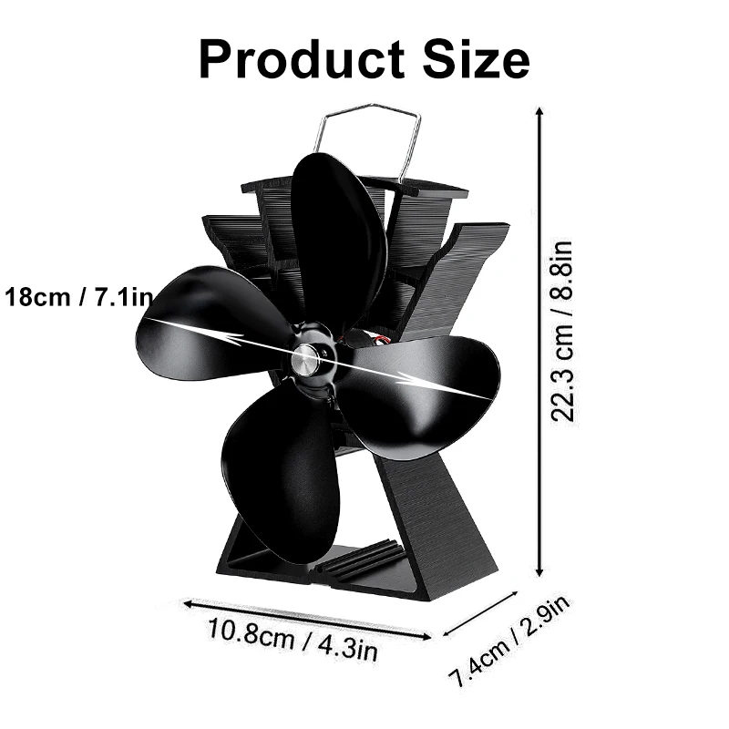 

Stove Fan 3/4 Blade Fireplace Fan Heat Powered komin Wood Burner Eco Fan Friendly Quiet Home Efficient Heat Distribution