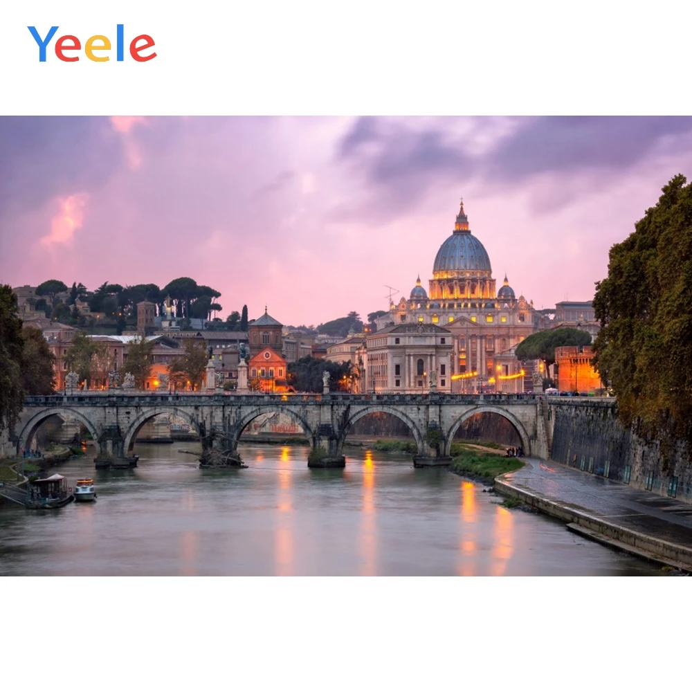 Фон для фотосъемки в стиле ретро с изображением города здания речного моста