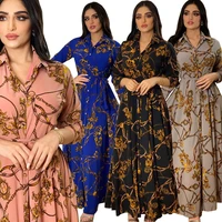 new autumn muslim women shirt dress morocan kaftan long sleeve turkey dubai print abaya islamic clothing vestido india dresses