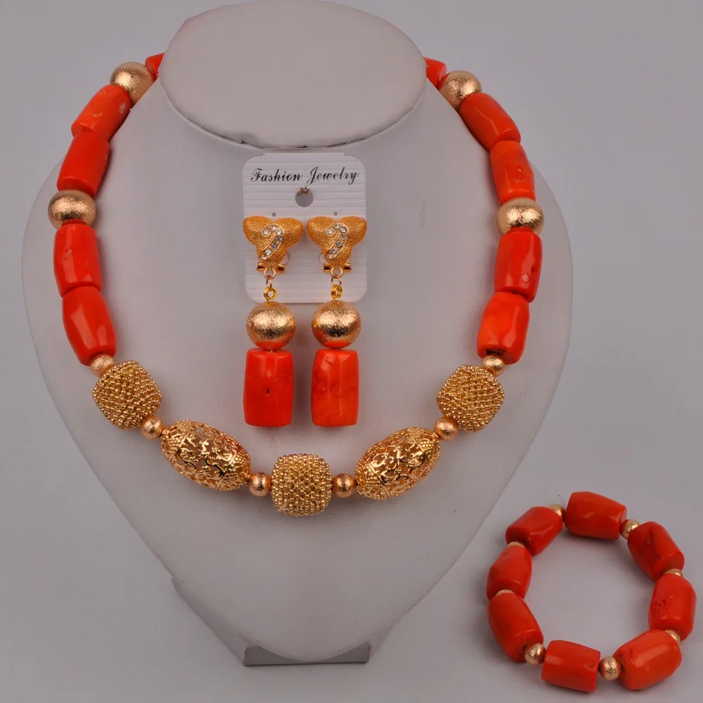Оранжевый Коралловый ювелирный Свадебный комплект нигерийские Свадебные