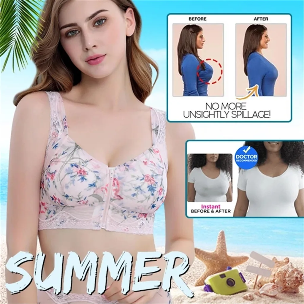 Цельный бюстгальтер на молнии без стальной поддержки с принтом женский вышивкой